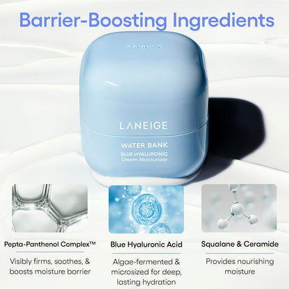 Water Bank Blue Hyaluronic Cream Moisturizer: Hydrating Korean Face Cream with Squalane & Ceramide for Skin Barrier Support, Dermatologist-Tested